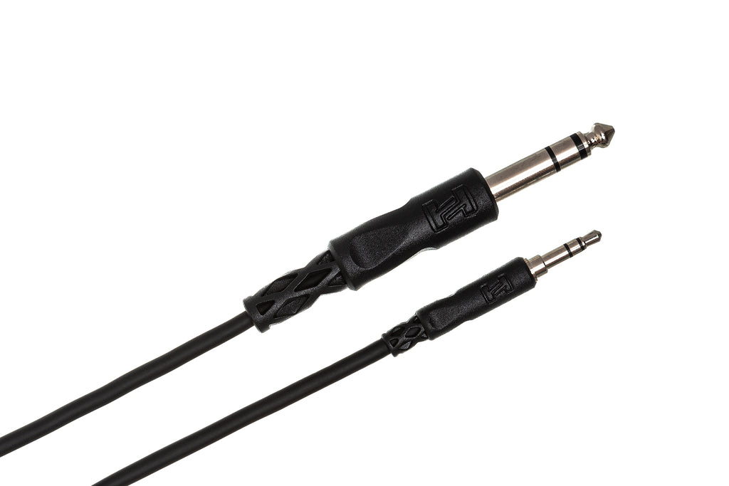 Hosa CMS-100 3.5mm TRS - 6.3mm TRS Stereo cable, angled connector view