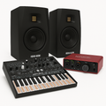 Soundium x Arturia Synth Explorer Bundle studio package with synthesizers and accessories displayed on a workspace.
