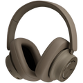 DALI iO-12 wireless headphones in mocha grey with cushioned ear cups and adjustable headband, showcasing sleek modern design