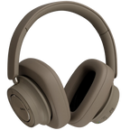 DALI iO-12 wireless headphones in mocha grey with cushioned ear cups and sleek design, resting on a white background.