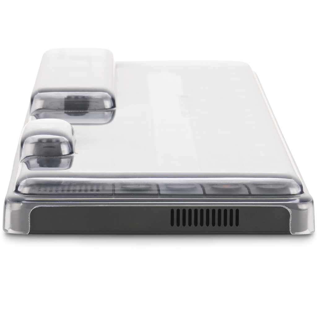 Decksaver OP-1 Field and OP-XY cover showing a slim, protective plastic case for Teenage Engineering portable synths from the side view.