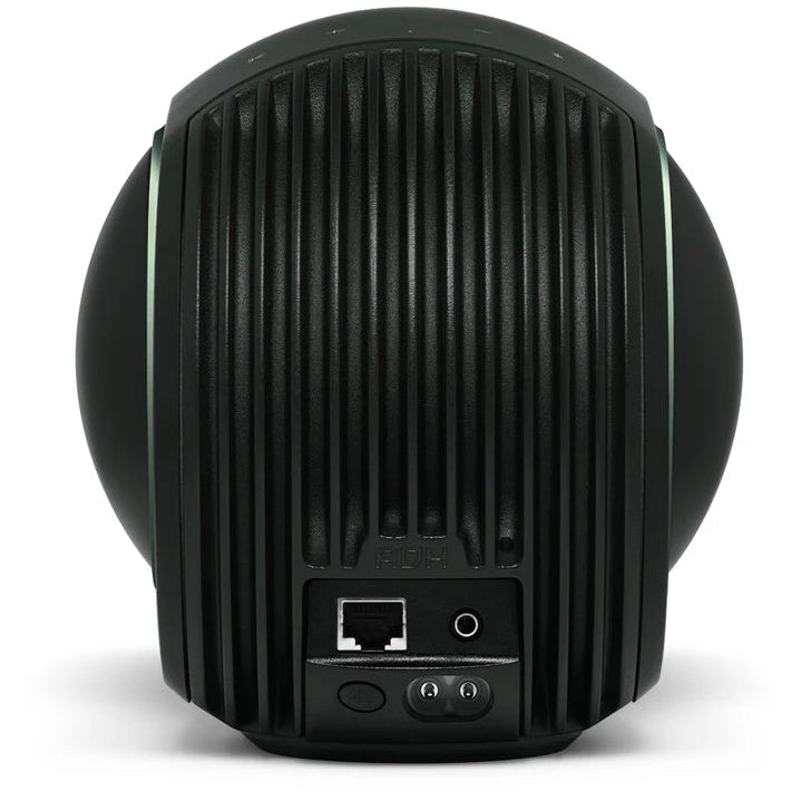 Devialet Phantom Ultimate wireless speaker with sleek design and black finish, showcasing its compact shape and high-quality build.
