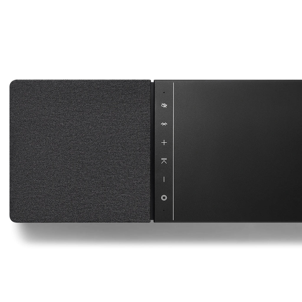 Devialet Dione soundbar with sleek black design and multiple speaker drivers for premium TV audio.