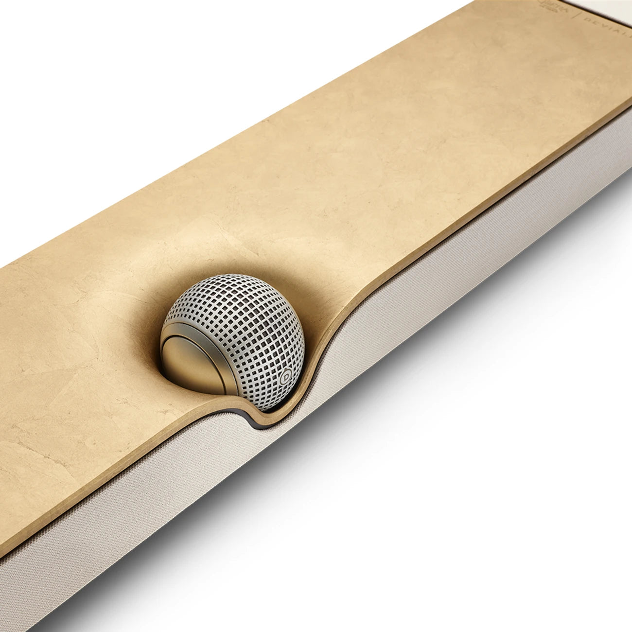 Devialet Dione soundbar with sleek black design and multiple speaker drivers, ideal for enhancing TV audio.