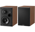 Epos ES-7N passive bookshelf speakers with sleek black cabinets and detailed driver components.