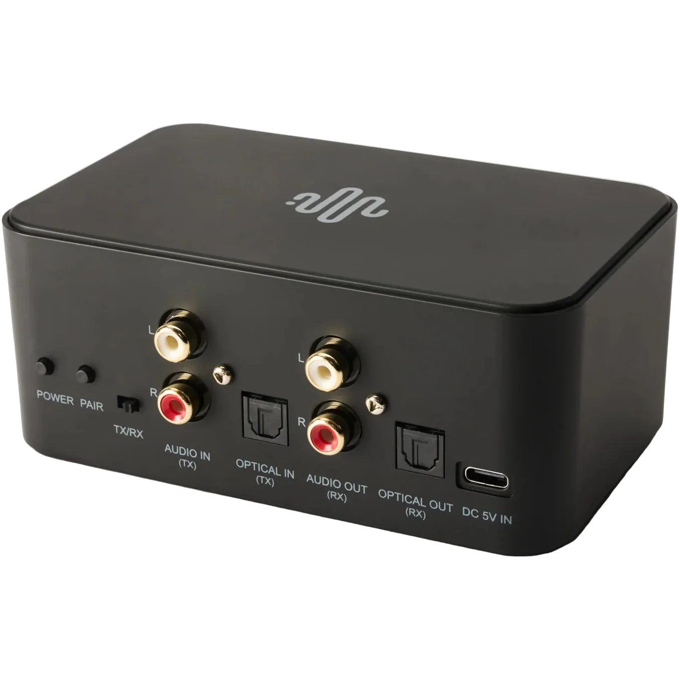 Essentials BT3 Connect Bluetooth and Wi-Fi audio receiver connected to a speaker, showing compact design and connectivity ports.