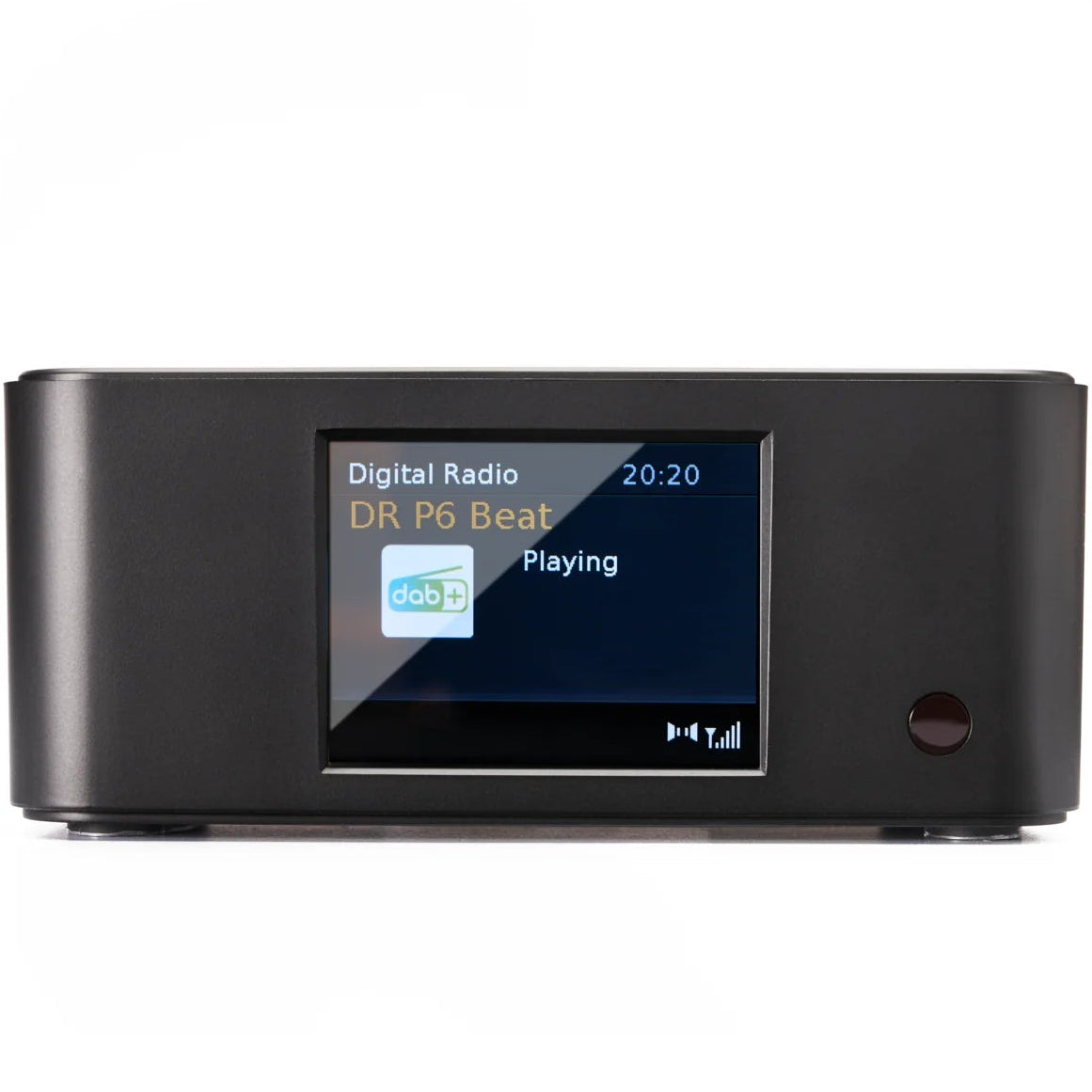 Essentials DAB Connect radio in black with digital display and control buttons on a sleek, modern design.