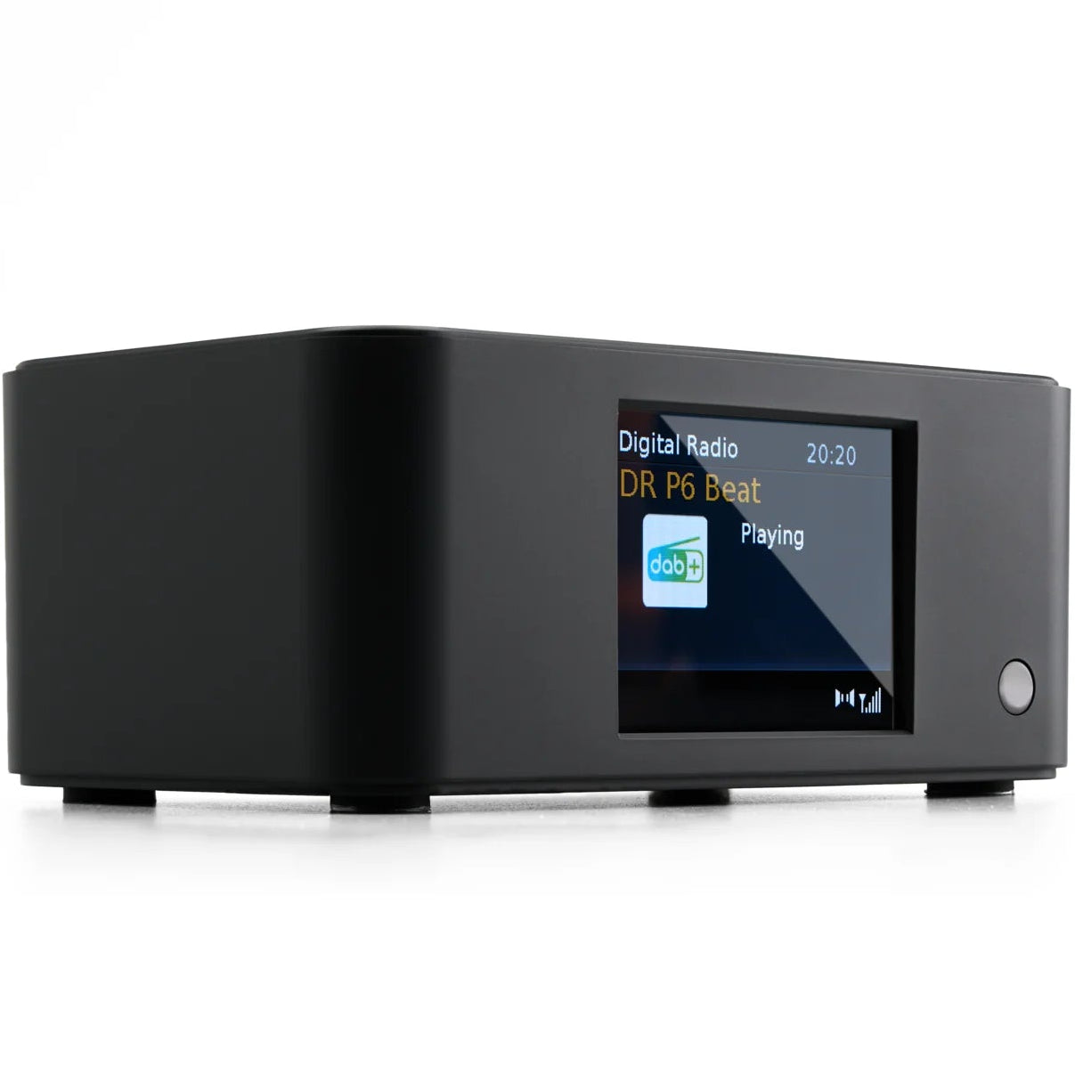 Essentials DAB Connect radio in black with digital display and control buttons, showcasing a compact modern design.