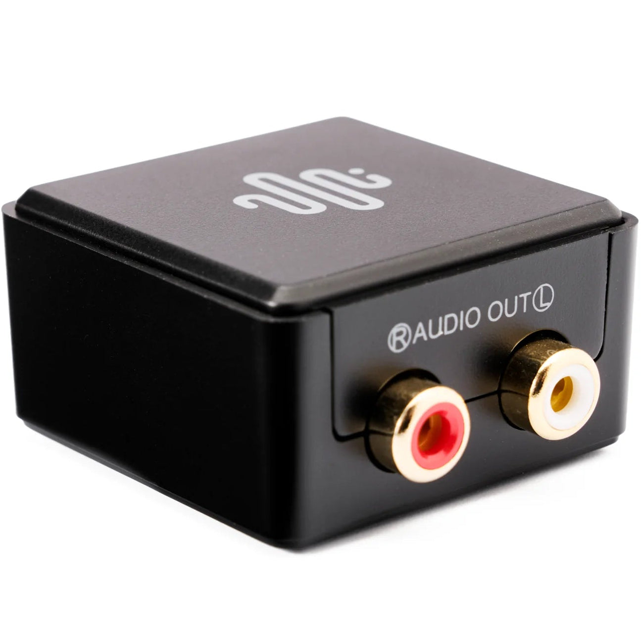 Essentials NanoDac headphone amplifier and DAC in black, compact device with input and output ports for high-quality audio.