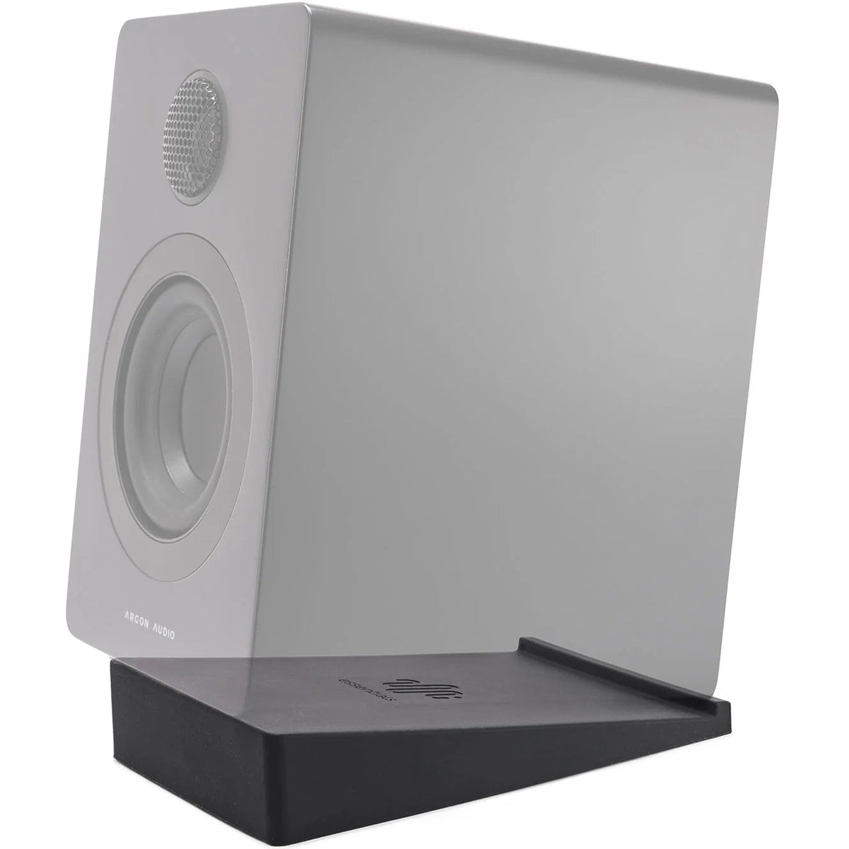 Essentials wedge speaker stands for supporting and elevating speakers, featuring a sturdy black design for optimal audio placement.