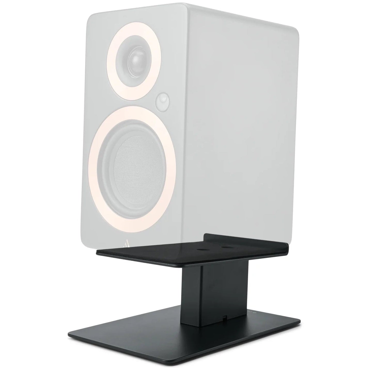 Black Essentials Kontur 10 speaker stands with adjustable height and sturdy construction, designed to elevate audio speakers.