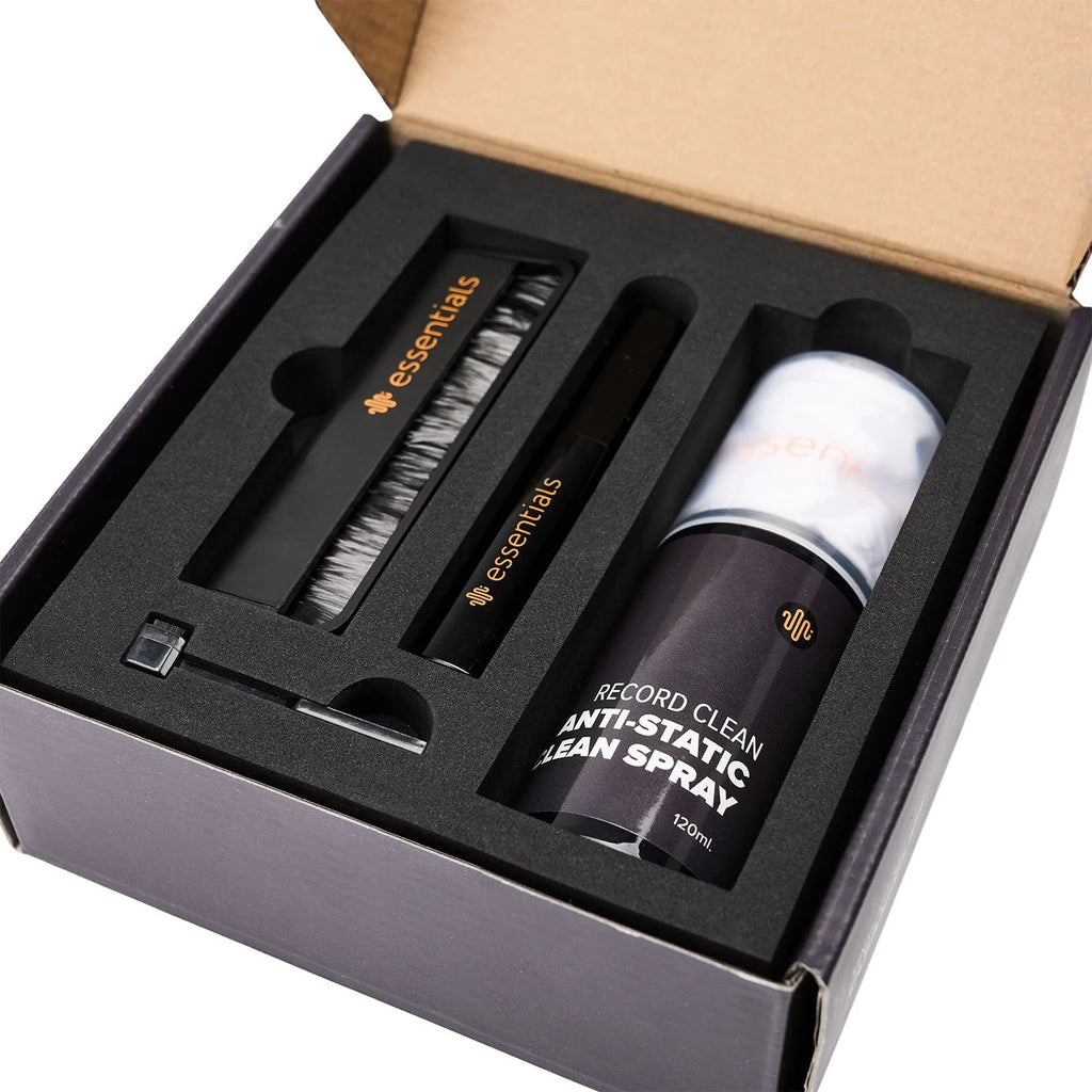 Essentials TT Vinyl Kit 10 record brushes and cleaners set with soft brushes and cleaning tools for maintaining vinyl records.