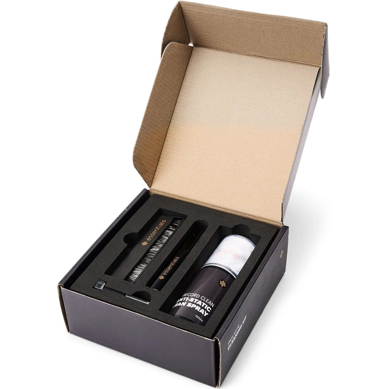 Essentials TT Vinyl Kit 10 record brush and cleaner set with multiple cleaning tools for maintaining vinyl records.