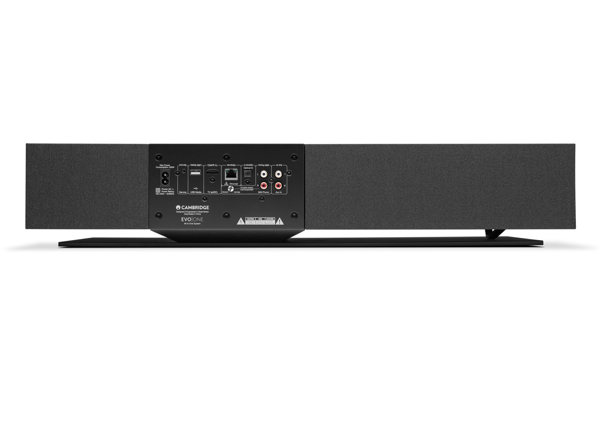 Cambridge Audio Evo One Midnight rear panel with HDMI eARC, MM phono, RCA, optical and network connections.