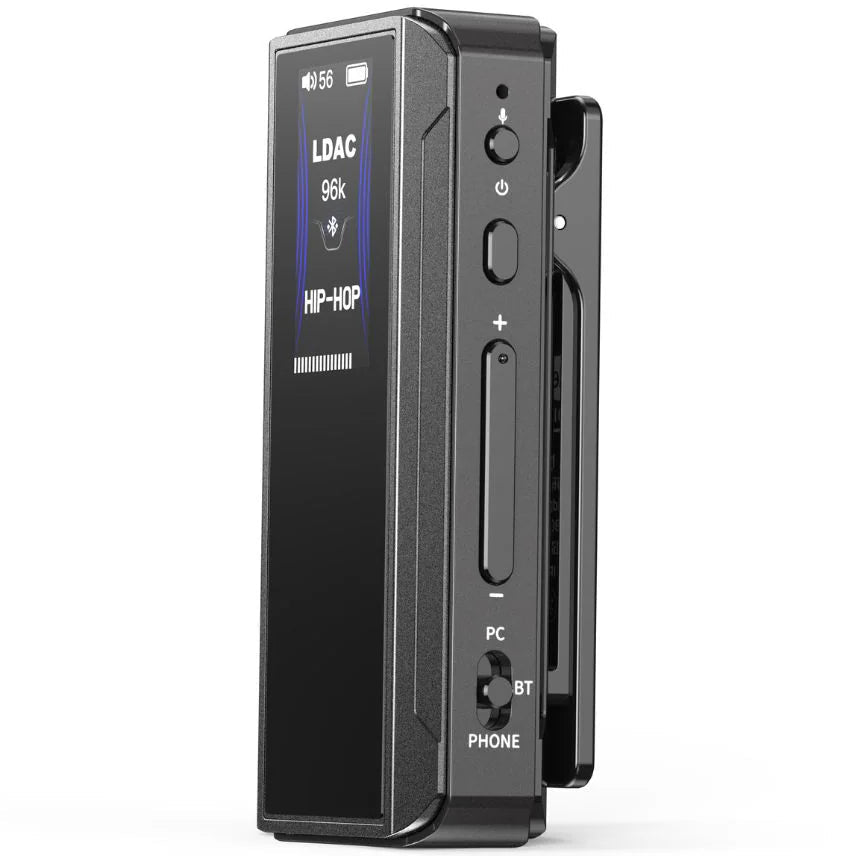 FiiO BTR13 black portable headphone amplifier and DAC with compact design and multiple connectivity options.