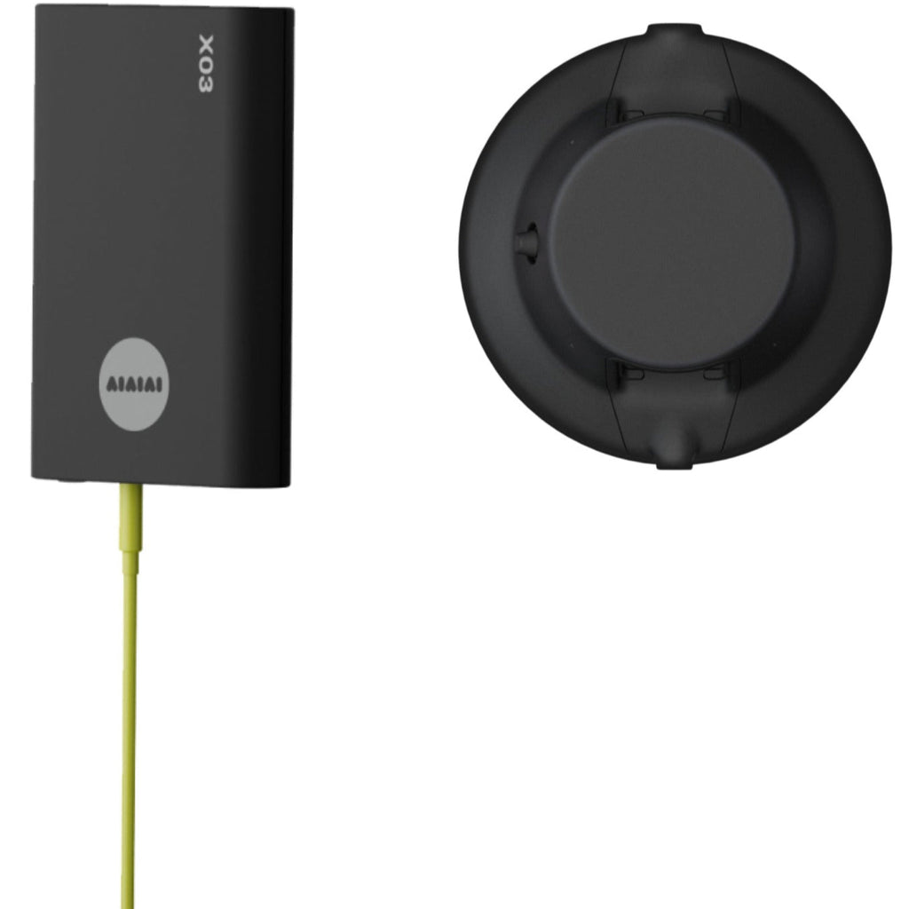 AIAIAI TMA-2 wireless upgrade kit with DJ headphone transmitters, showing black and silver components and connectors.