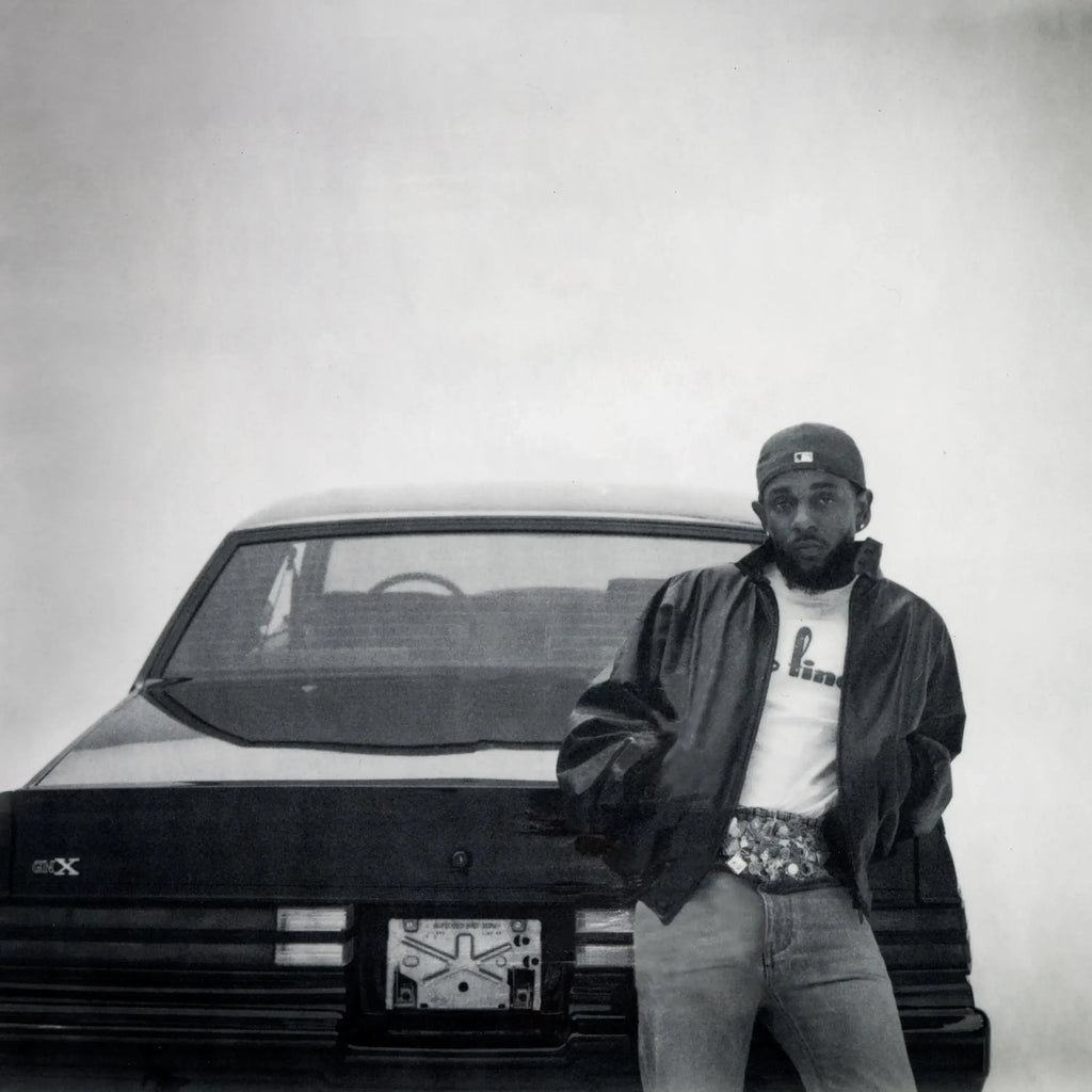 Black vinyl LP of Kendrick Lamar's GNX album by Interscope Records, featuring the album cover and record details.