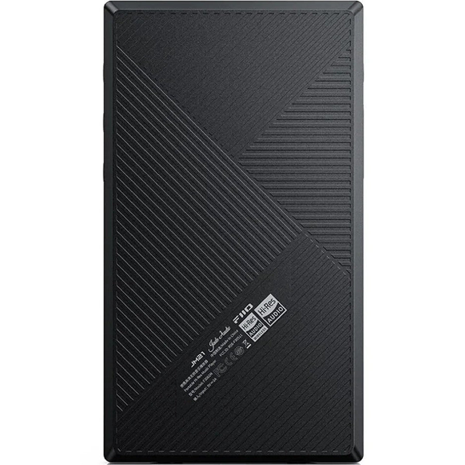 FiiO JM21 portable music player in black with a sleek design and touchscreen display.