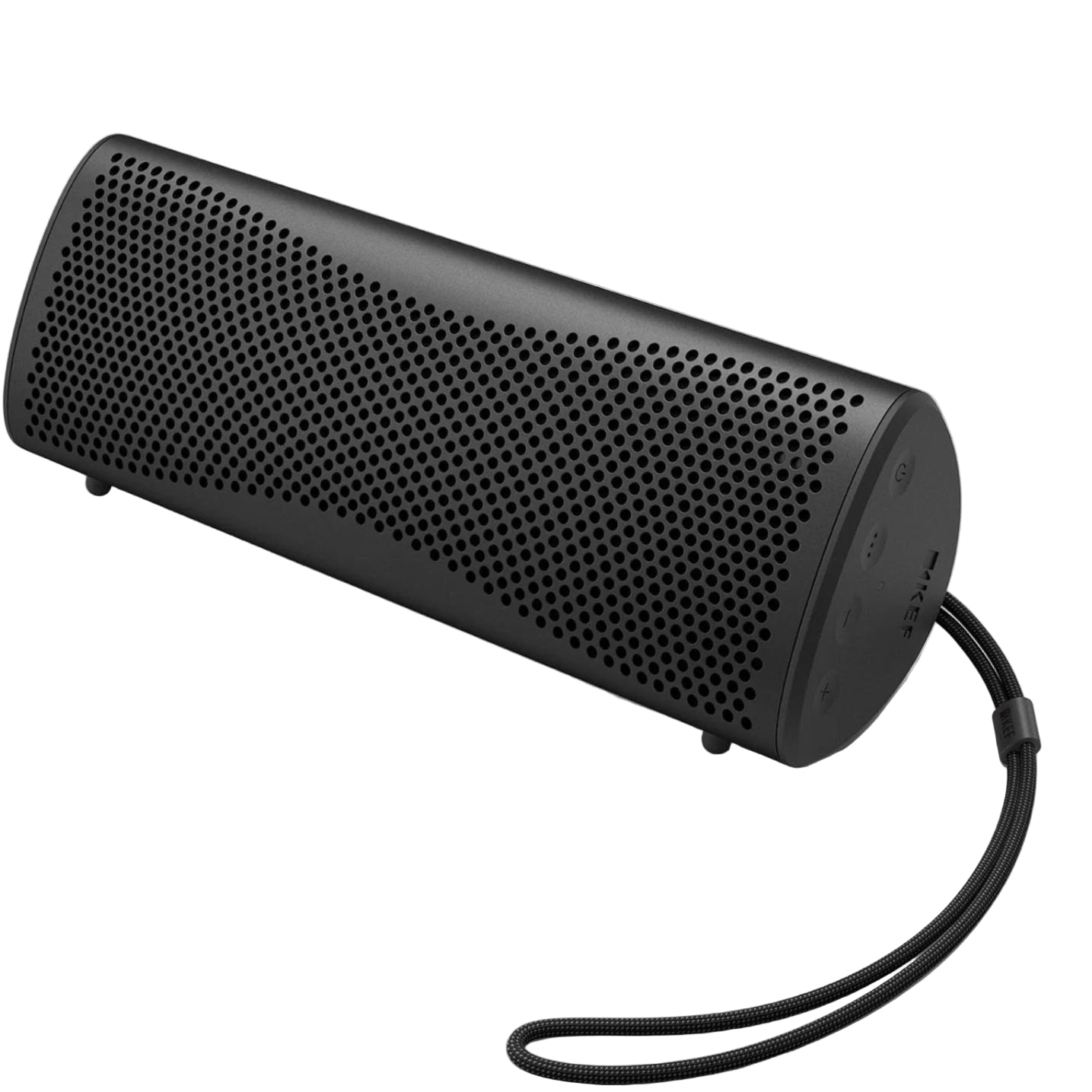 KEF Muo portable speaker in midnight black with sleek compact design and fabric grille, ideal for high-quality music on the go.