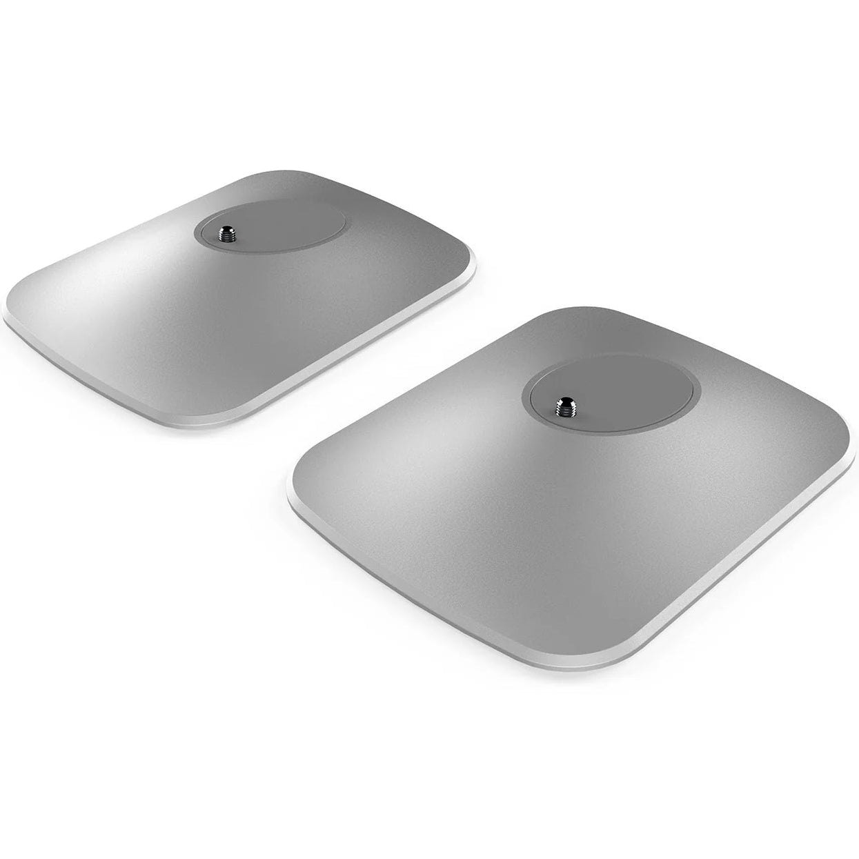 Silver KEF P1 desk pad for speaker stands, providing a protective and stable surface for KEF audio speakers.