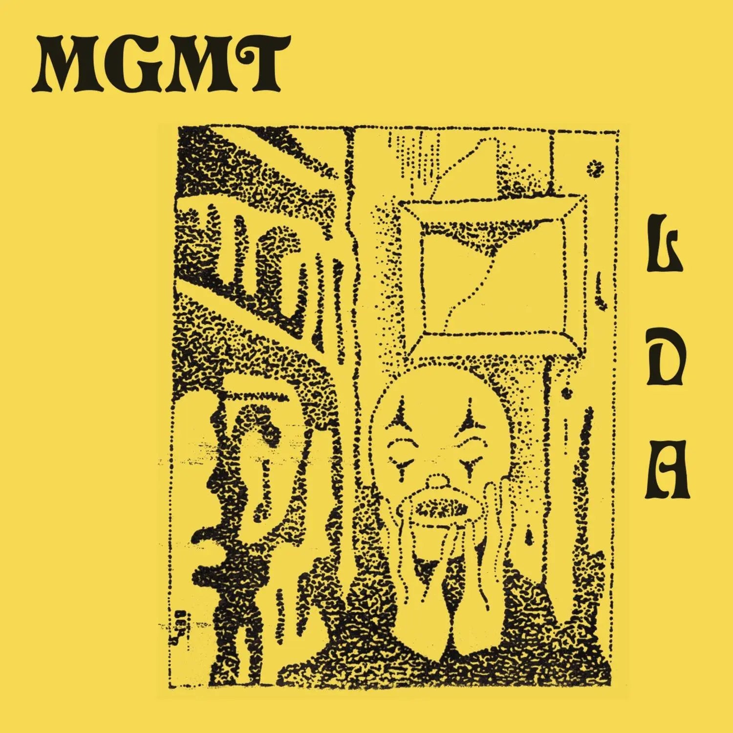 MGMT Little Dark Age vinyl 2LP in black, showcasing the album cover with colorful artwork and Columbia Records branding.