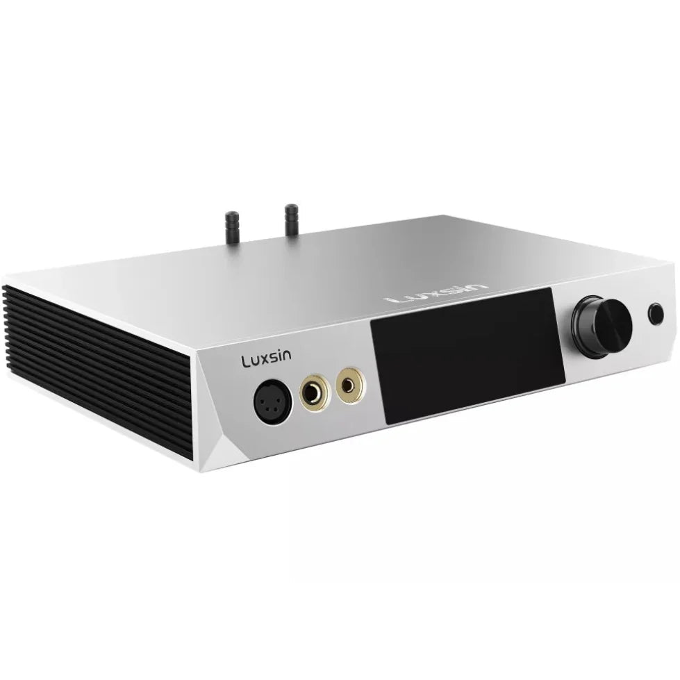 Luxsin X9 headphone amplifier and DAC with sleek design, visible controls, and high-quality components for premium audio performance.