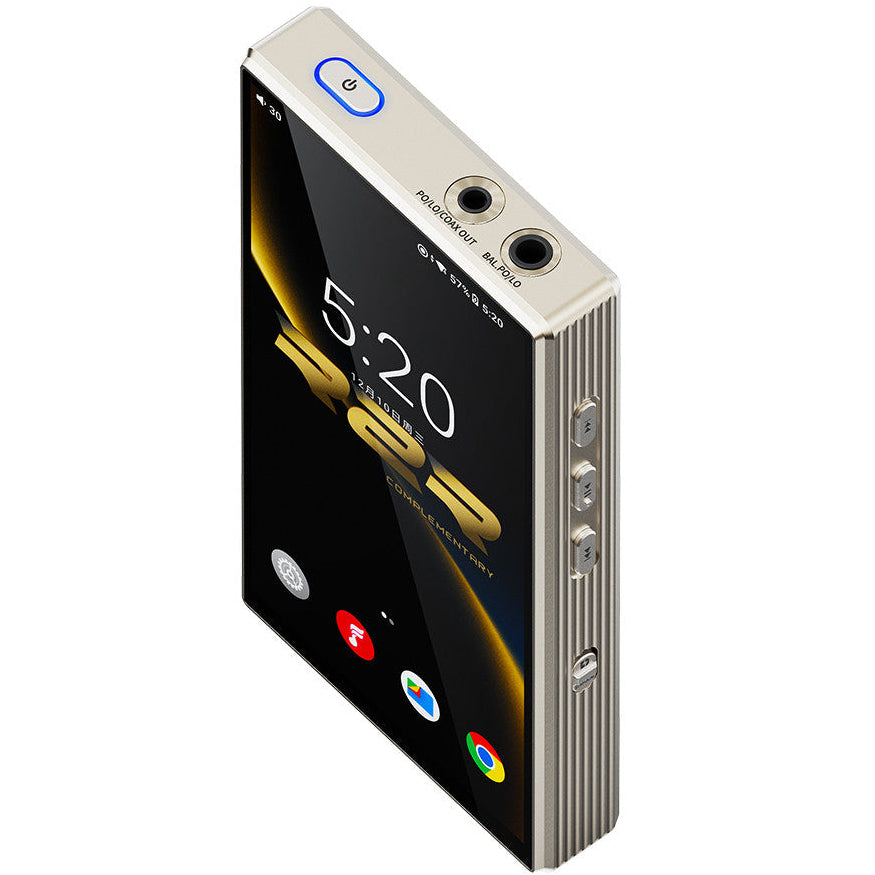 FiiO M33 R2R portable music player with sleek design, featuring control buttons and a high-resolution screen.