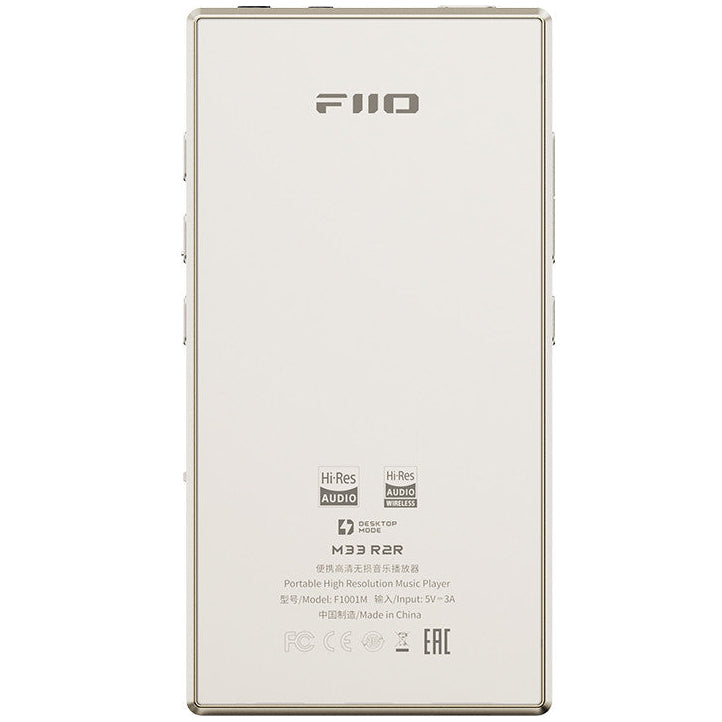 FiiO M33 R2R portable music player with sleek design and high-resolution display, ideal for music enthusiasts.