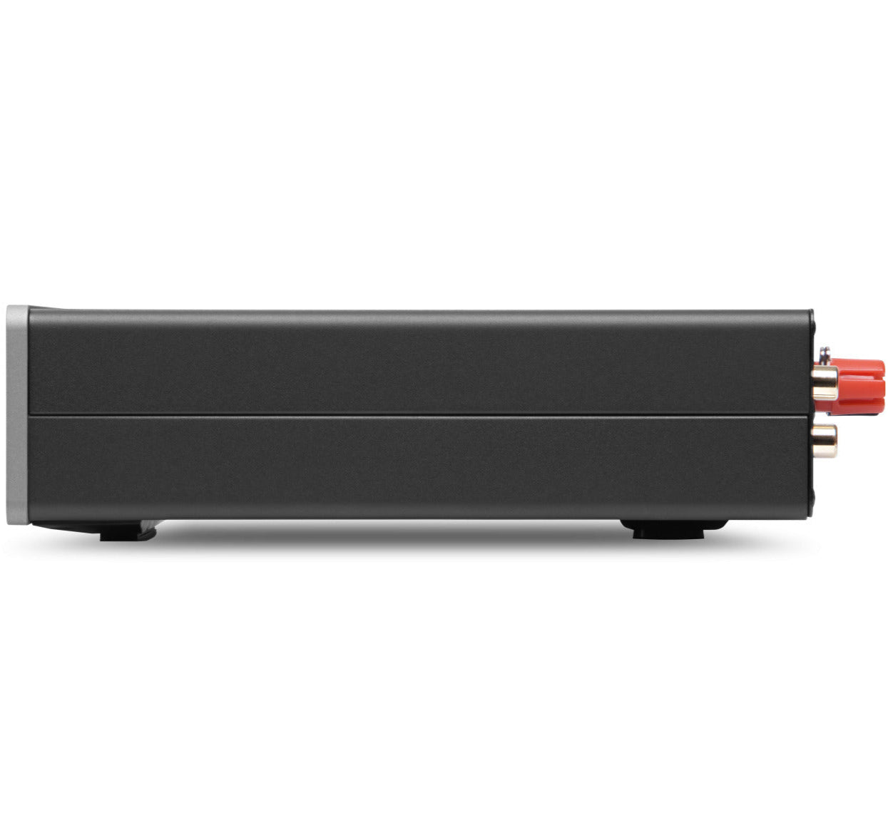 Cambridge Audio MXW70 stereo amplifier with MXN10 wireless transmitter shown from the side, showcasing its sleek design.