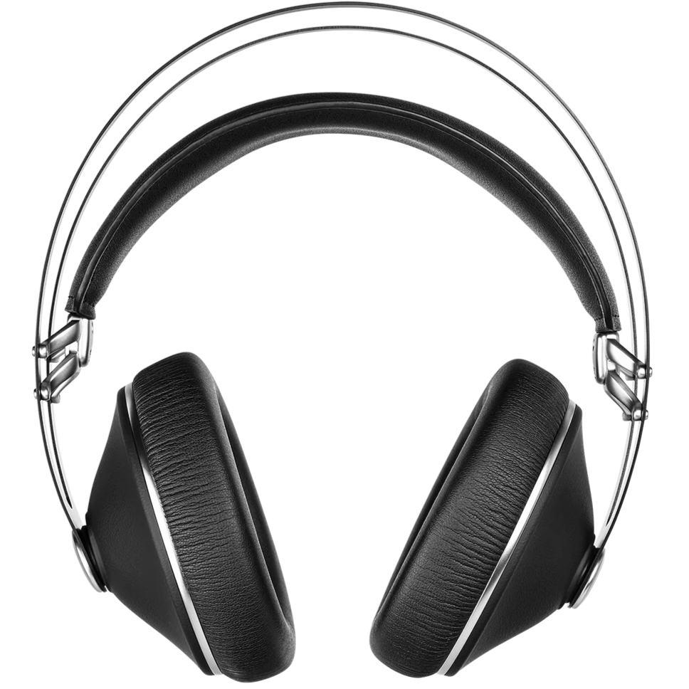 Wired Meze Audio 99 Neo headphones in black and silver with soft ear cushions and sleek design.