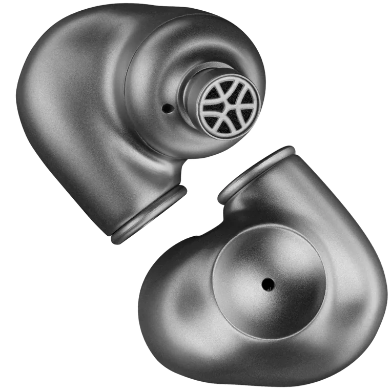 Meze Audio Astru wired in-ear headphones with sleek black design and in-ear monitor style, detailed view of ear tips and cable.