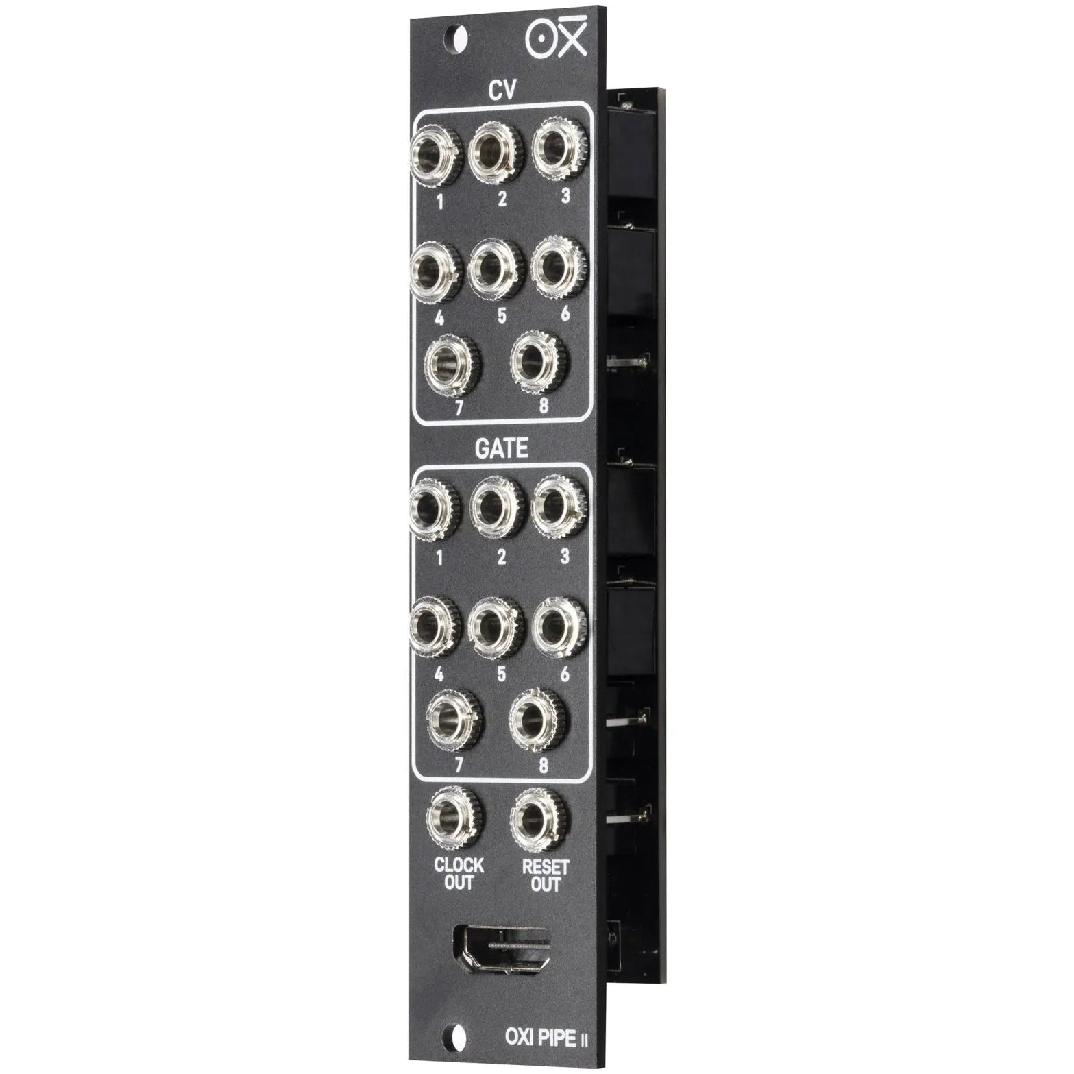 OXI Instruments Pipe MKII semi-modular synthesizer module showing front panel with patch points and control knobs.