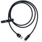 myVolts USB-A to USB-C PD cable with LCD power meter showing voltage and current readings, designed for fast charging and data transfer.