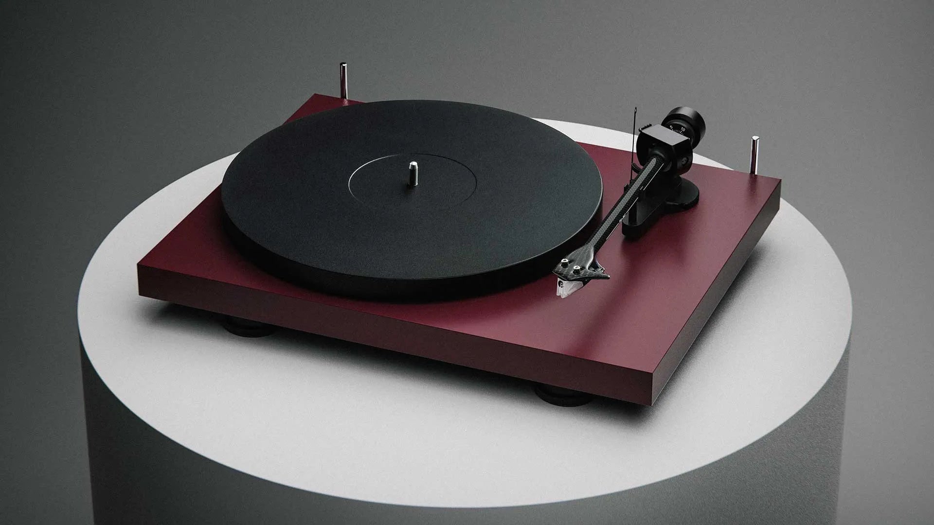 Pro-Ject Debut EVO 2 turntable on display, showing its sleek design and tonearm, ideal for high-quality vinyl playback.