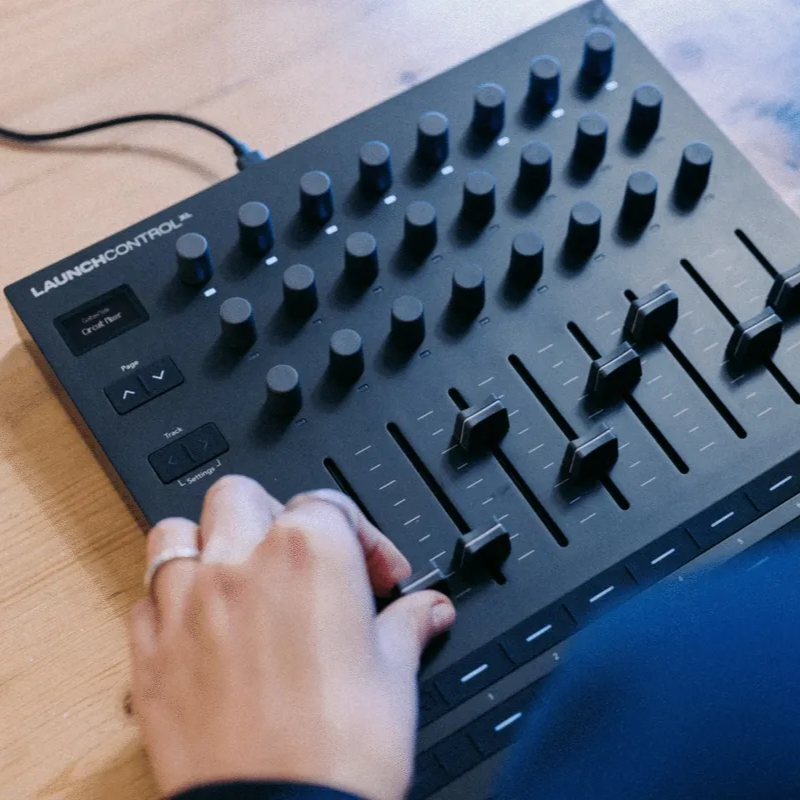 Novation Launch Control XL MK3 MIDI controller with colorful pads and knobs for music production and live performance.