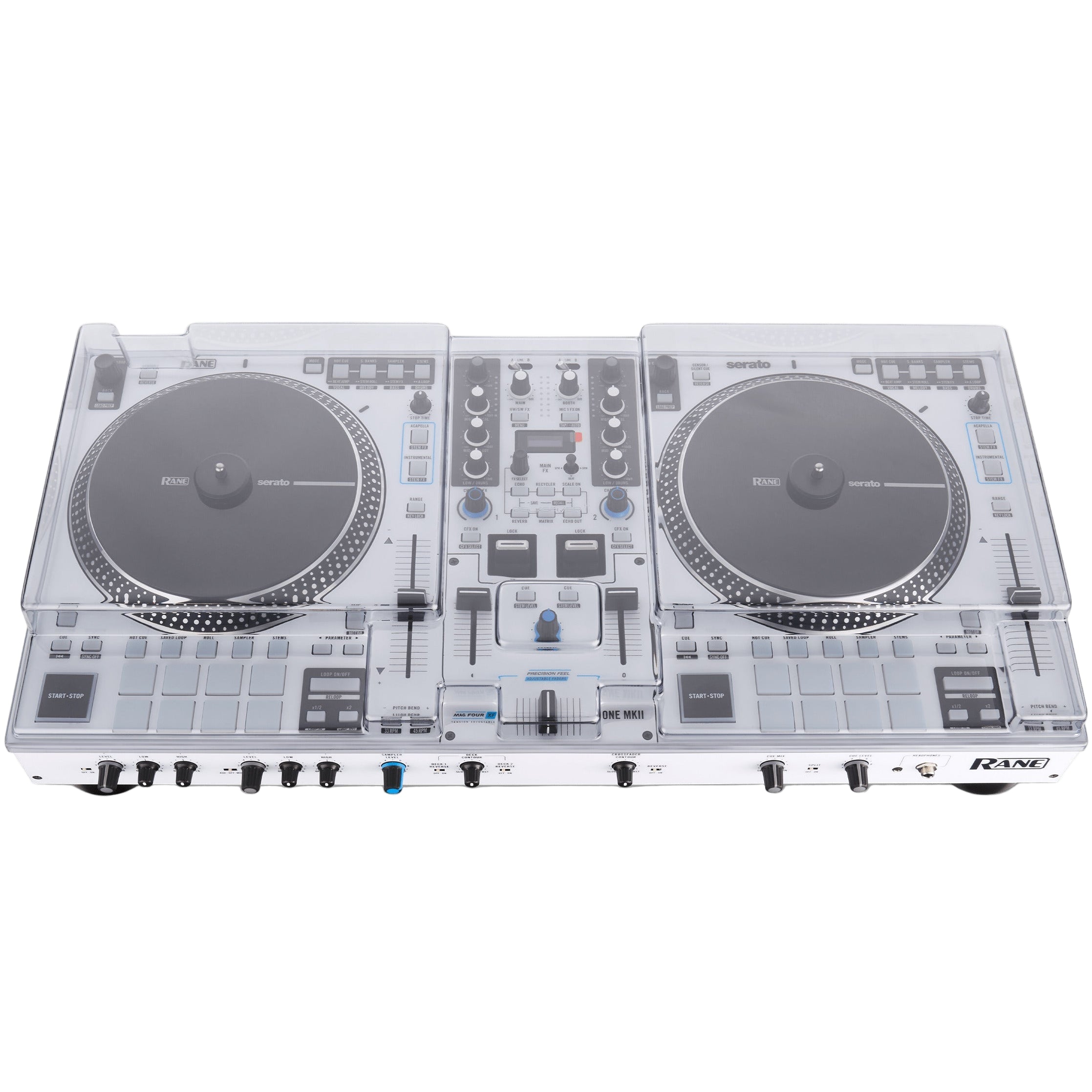 Decksaver Rane One MKII DJ cover showcasing a clear protective plastic cover for the Rane One MKII DJ controller.