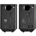 FiiO SP5 desktop speakers with black finish, compact design, and audio controls visible on the front panel.