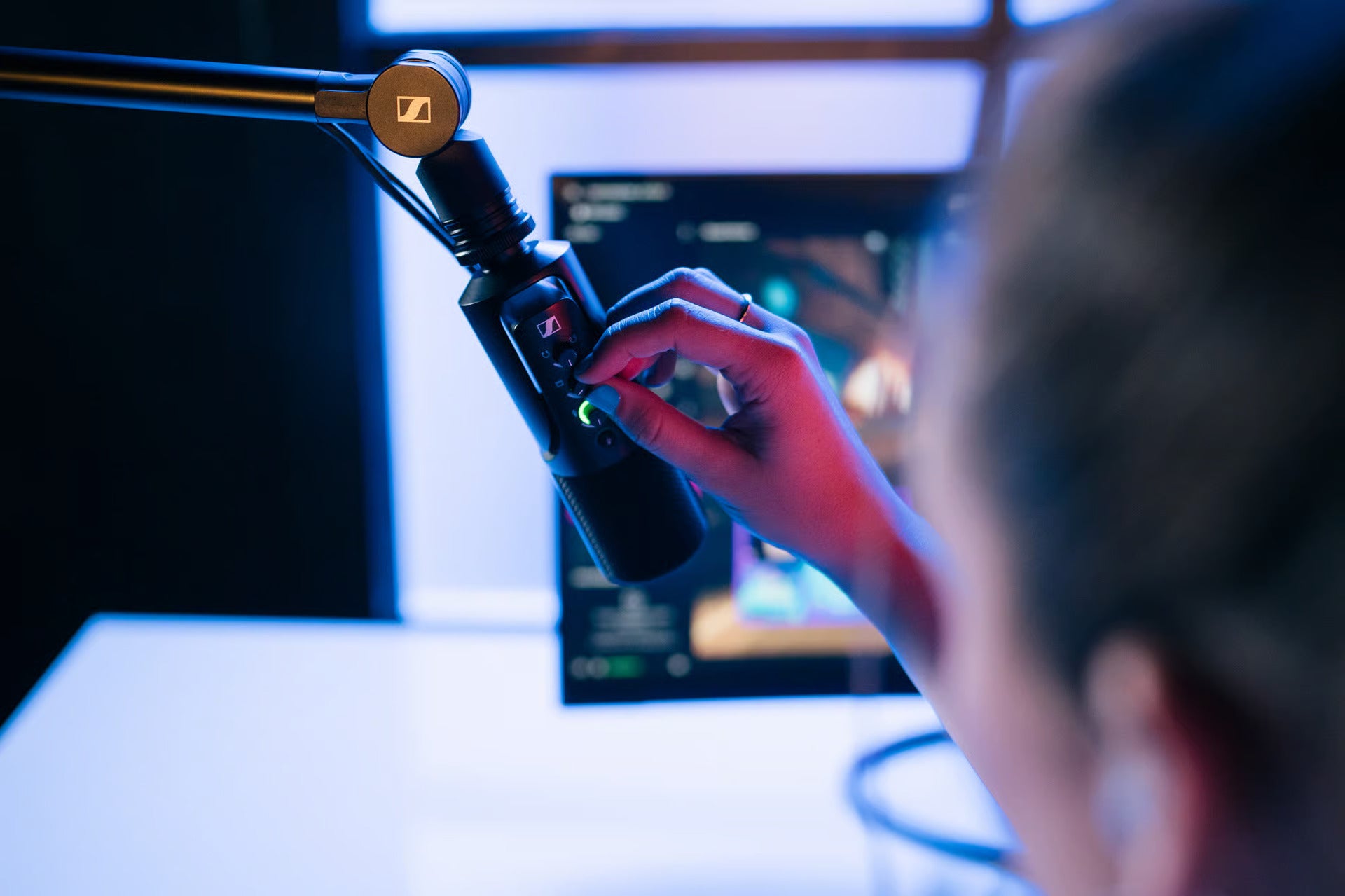 Sennheiser Profile Streaming Set microphone stands with adjustable arms for professional audio and streaming setups.