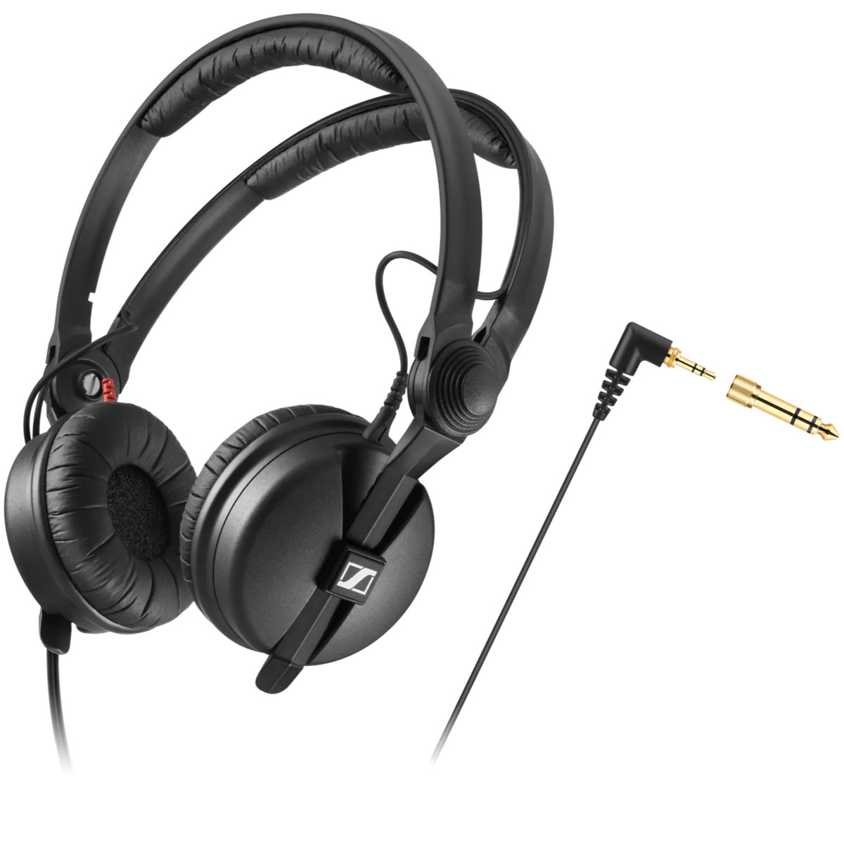 Sennheiser HD 25 DJ headphones with over-ear design and adjustable headband, black color, featuring high-quality audio drivers.