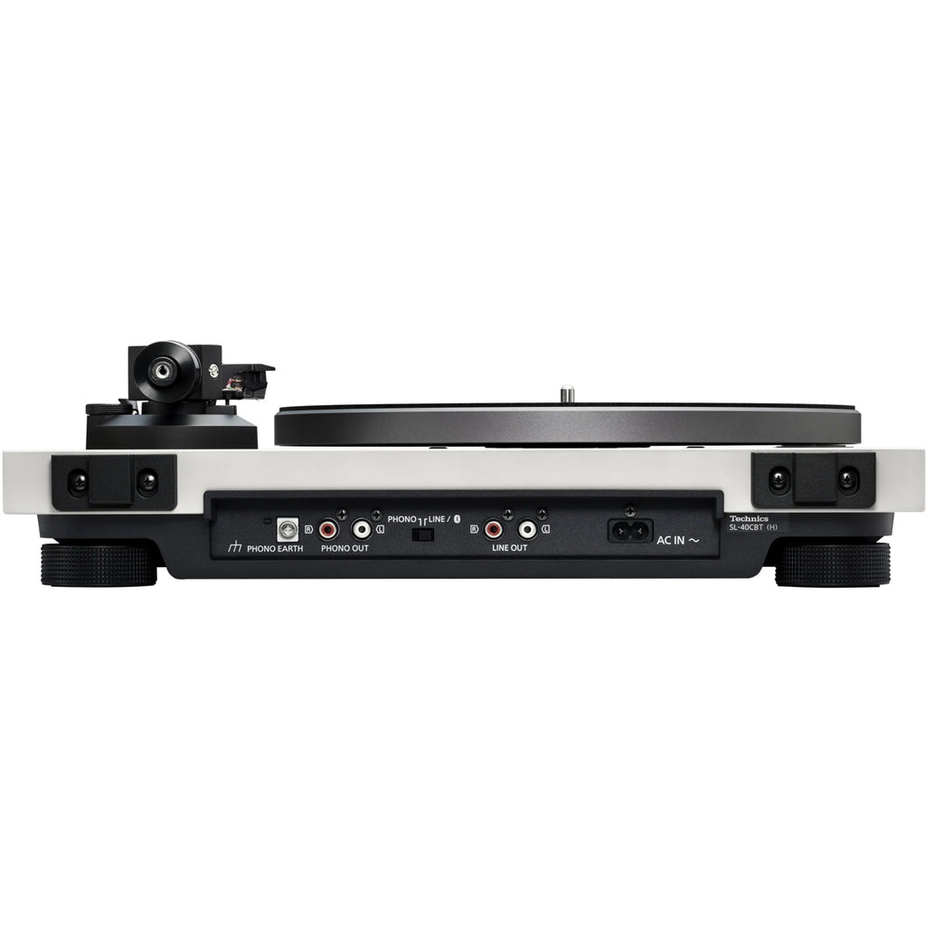 Technics SL-40CBT turntable with black finish, featuring tonearm and platter, designed for high-quality vinyl playback.
