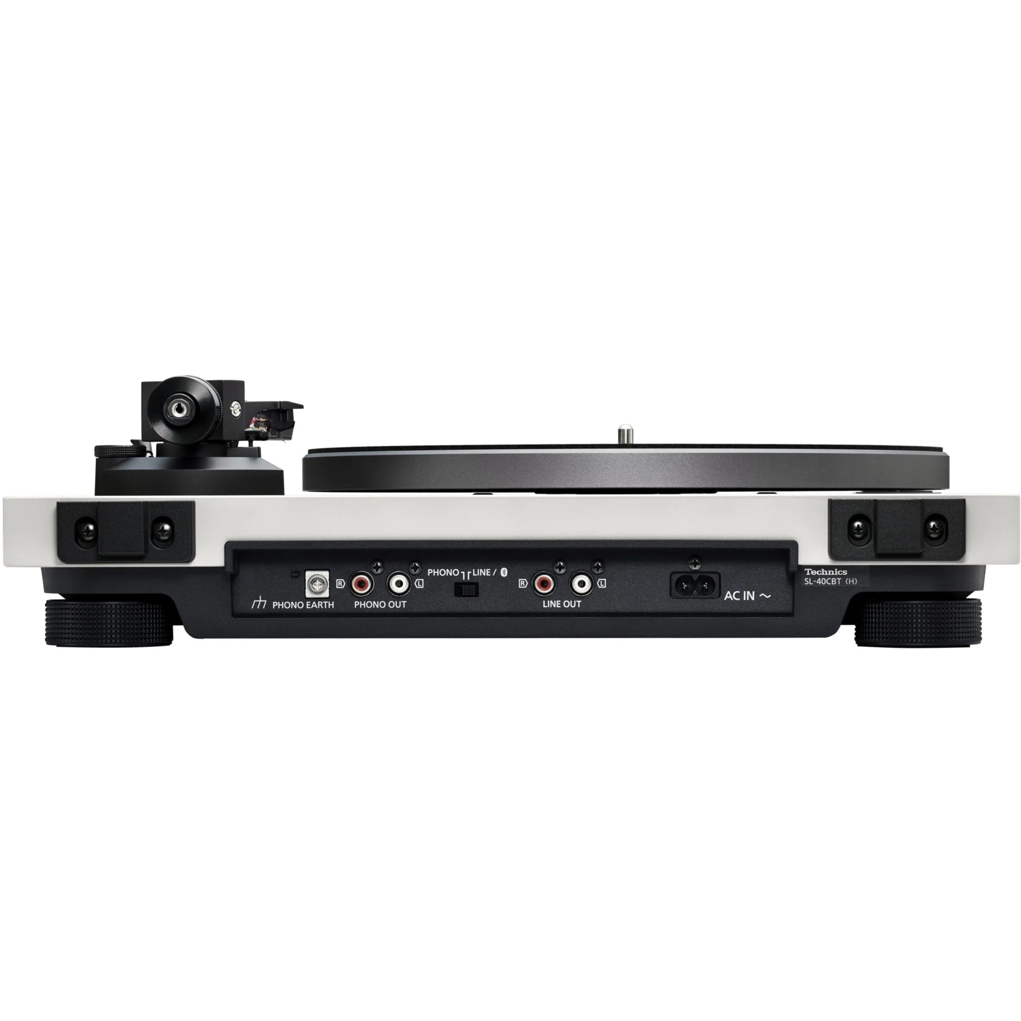 Technics SL-40CBT turntable with black finish, featuring tonearm and platter, designed for high-quality vinyl playback.