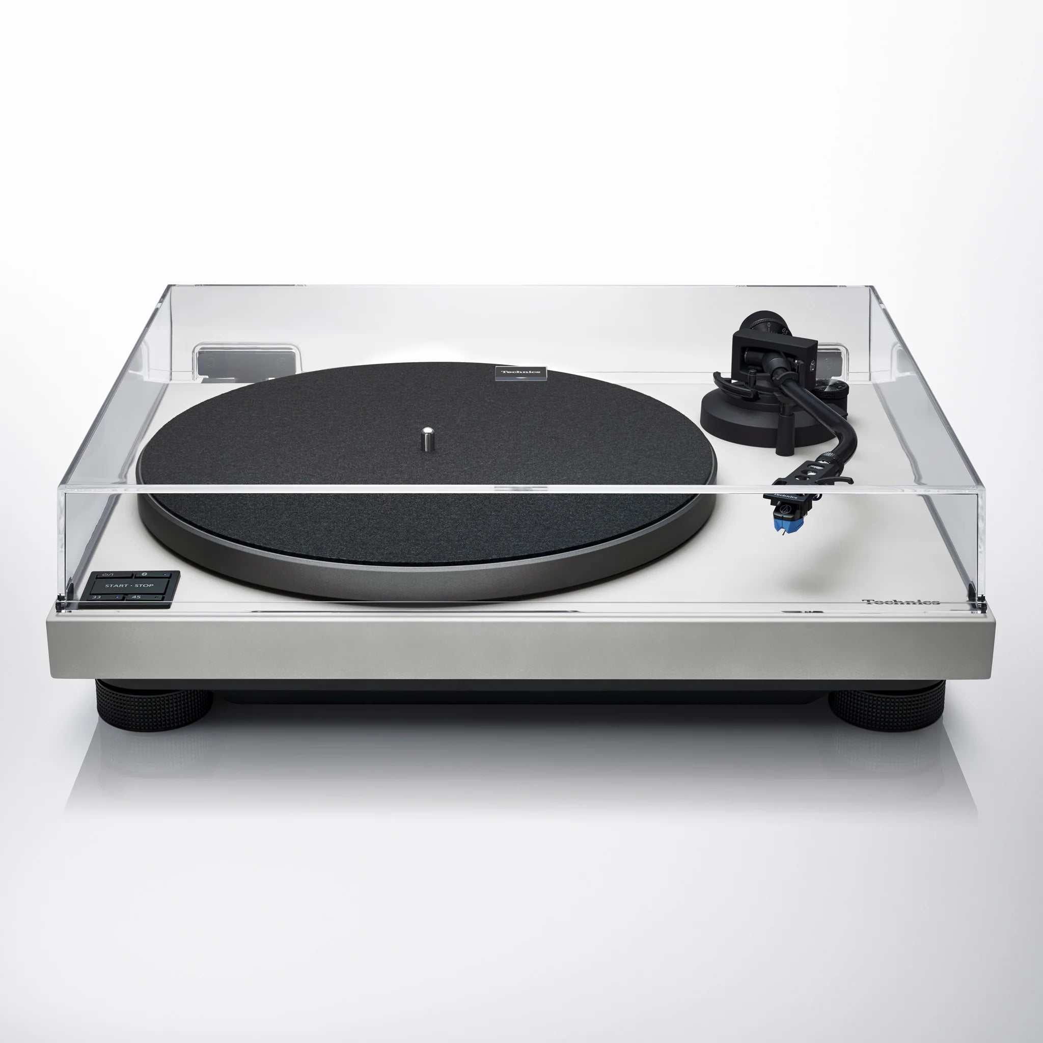 Technics SL-40CBT turntable with dust cover, featuring a sleek design and tonearm for high-quality vinyl playback.