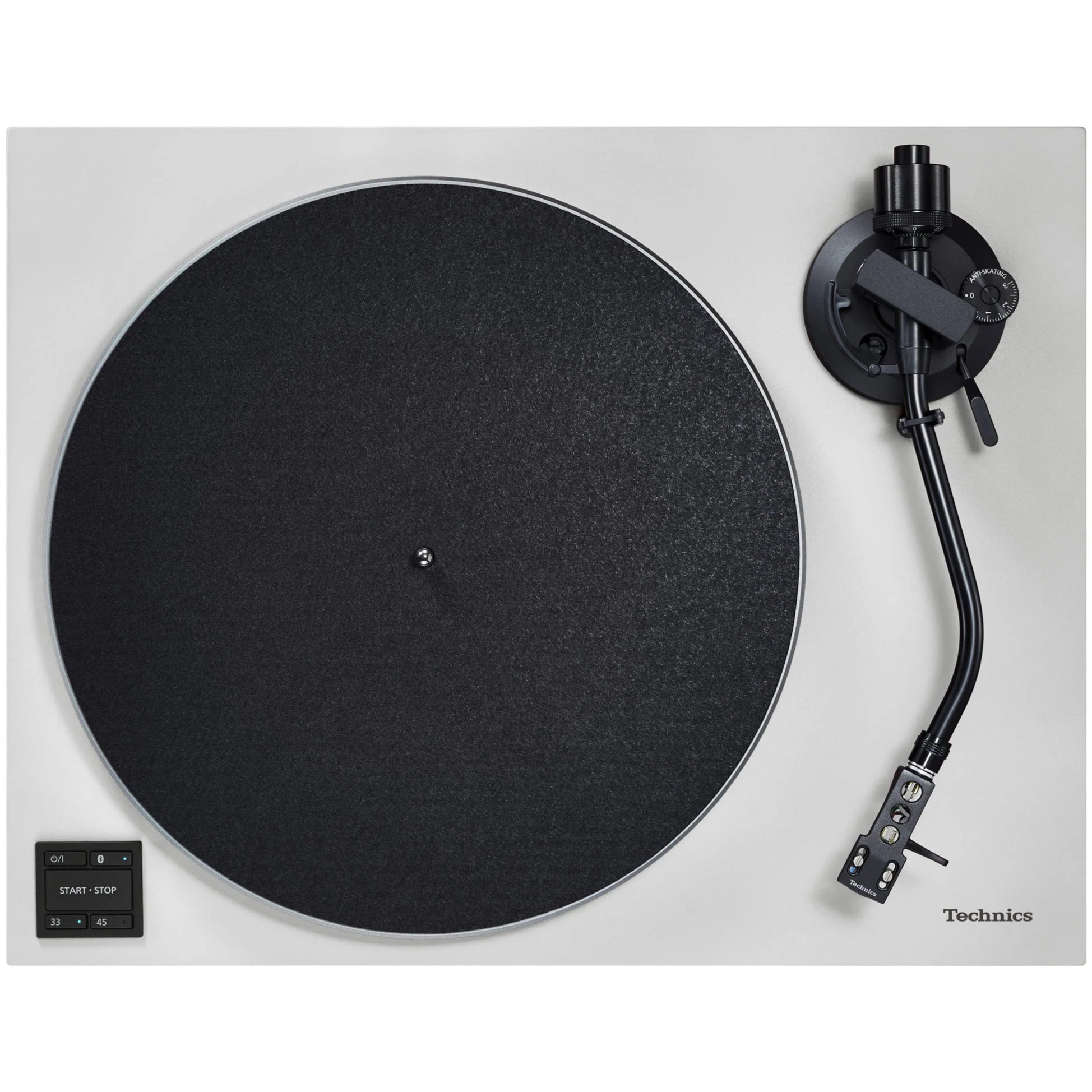 Technics SL-40CBT turntable with black finish, featuring a sleek tonearm and control panel for high-quality vinyl playback.