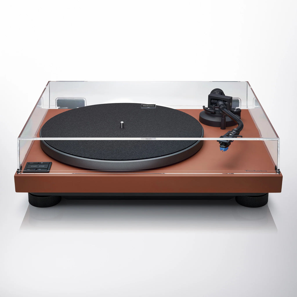 Technics SL-40CBT turntable with dust cover, featuring a sleek black design and tonearm for high-quality vinyl playback.