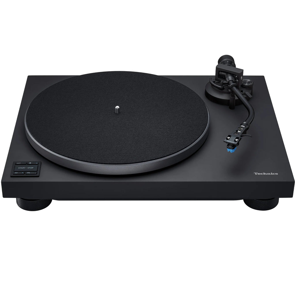 Technics SL-40CBT turntable with sleek black design, featuring tonearm and control buttons in front, ideal for vinyl record playback.