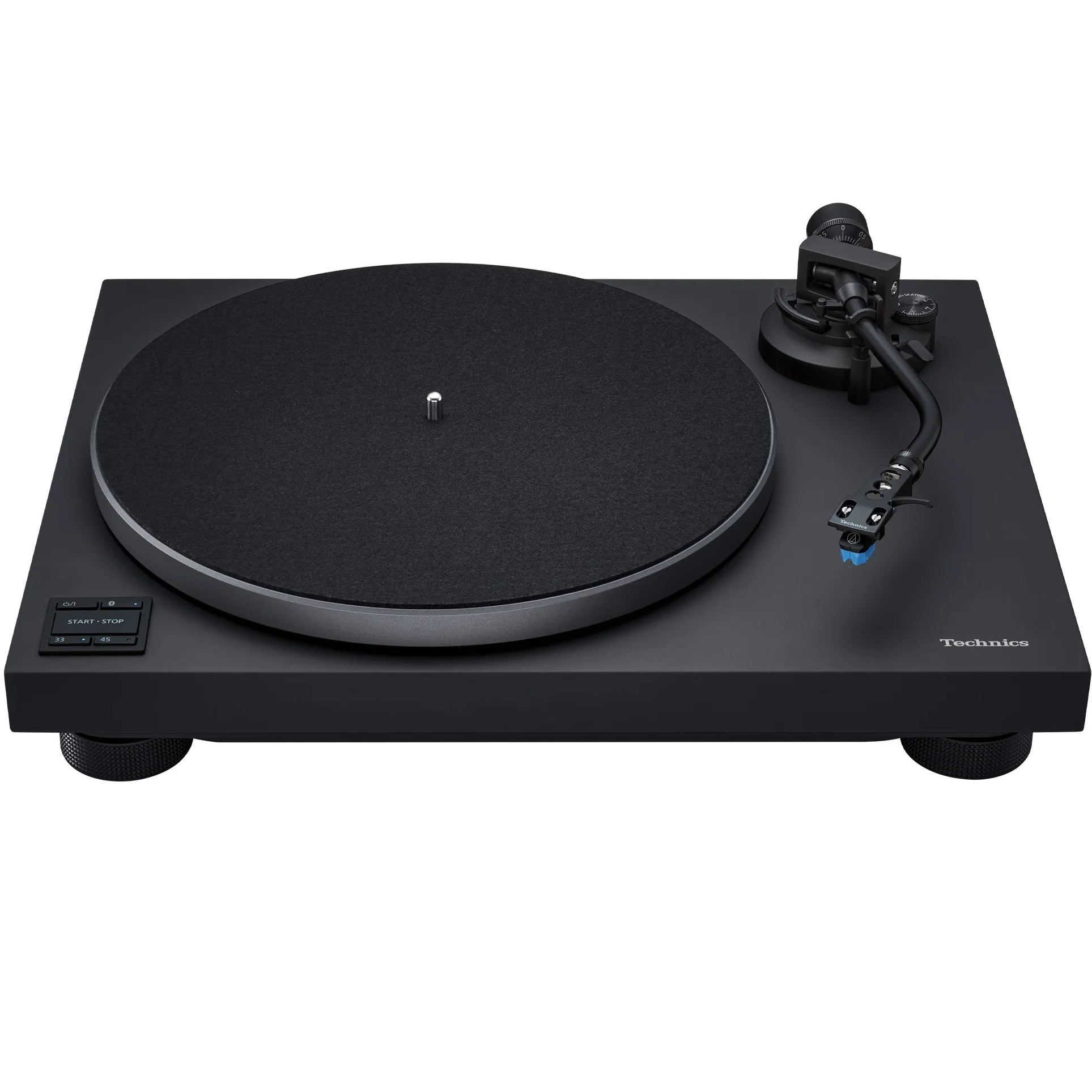 Technics SL-40CBT turntable with sleek black design, featuring tonearm and control buttons in front, ideal for vinyl record playback.