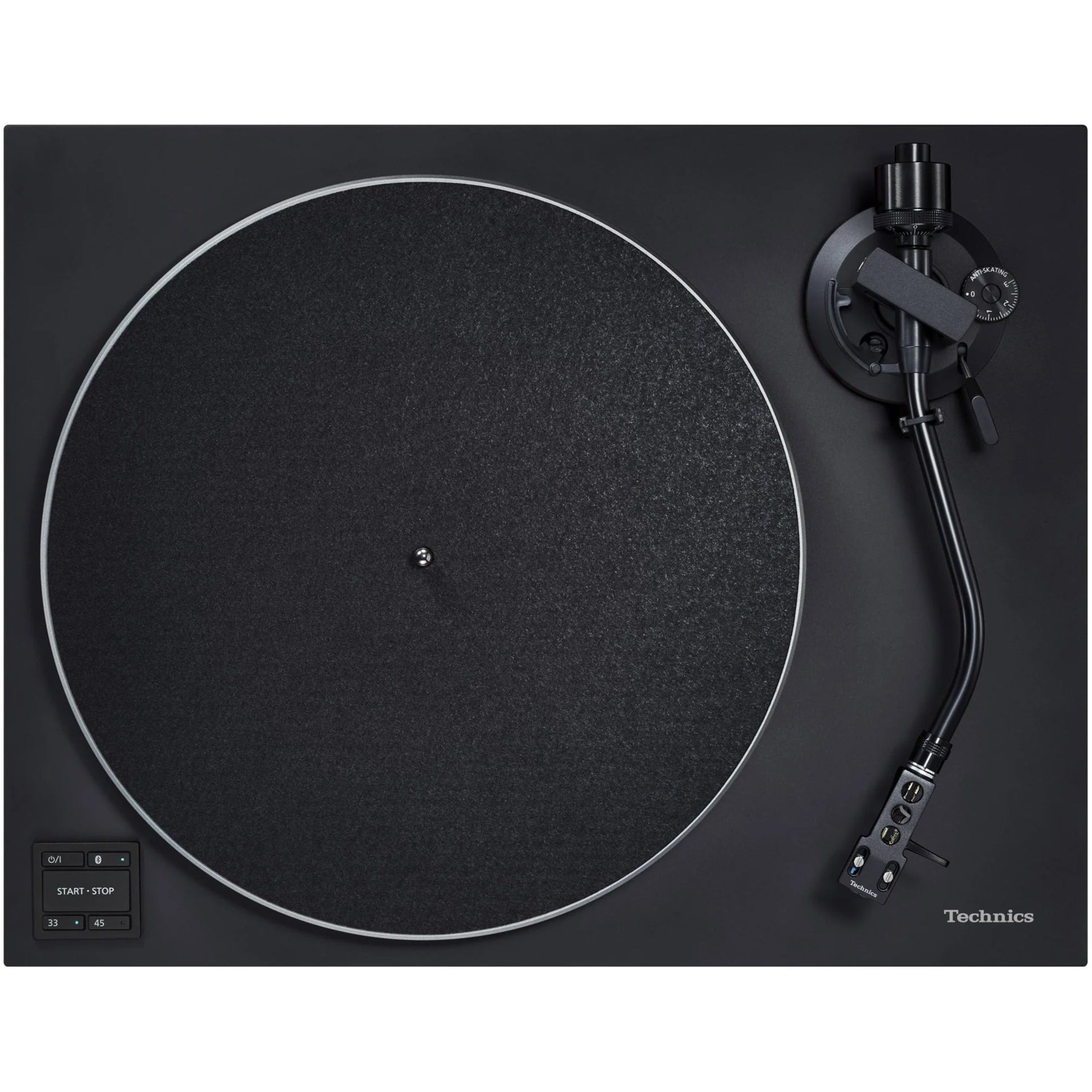 Technics SL-40CBT turntable showing a sleek black design with tonearm and platter, ready for vinyl playback.