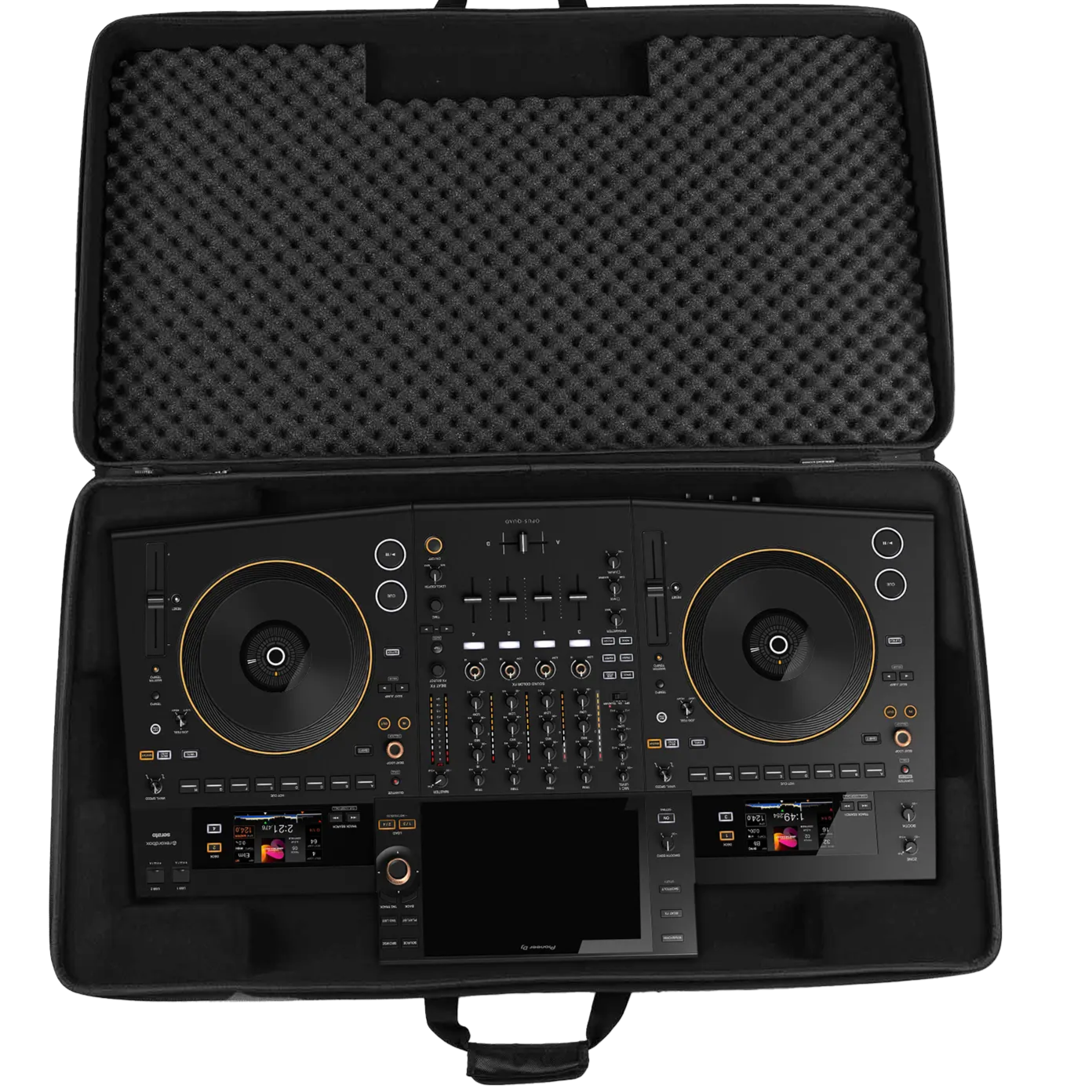 UDG Creator Pioneer Opus-Quad DJ hardcase in black with sturdy exterior and secure latches for DJ equipment protection.