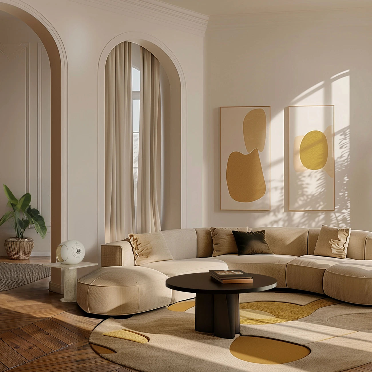 Devialet Phantom Ultimate wireless speaker with sleek design and high-performance audio, 108 dB sound output, front view.