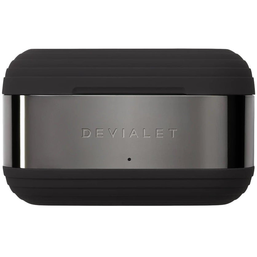 Devialet Gemini II wireless in-ear headphones in sleek black with a compact design and in-ear earbuds.